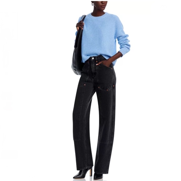 Luxurious 100% Cashmere Shaker Stitch Drop Shoulder Sweater By Aqua in blue - Picture 7 of 7